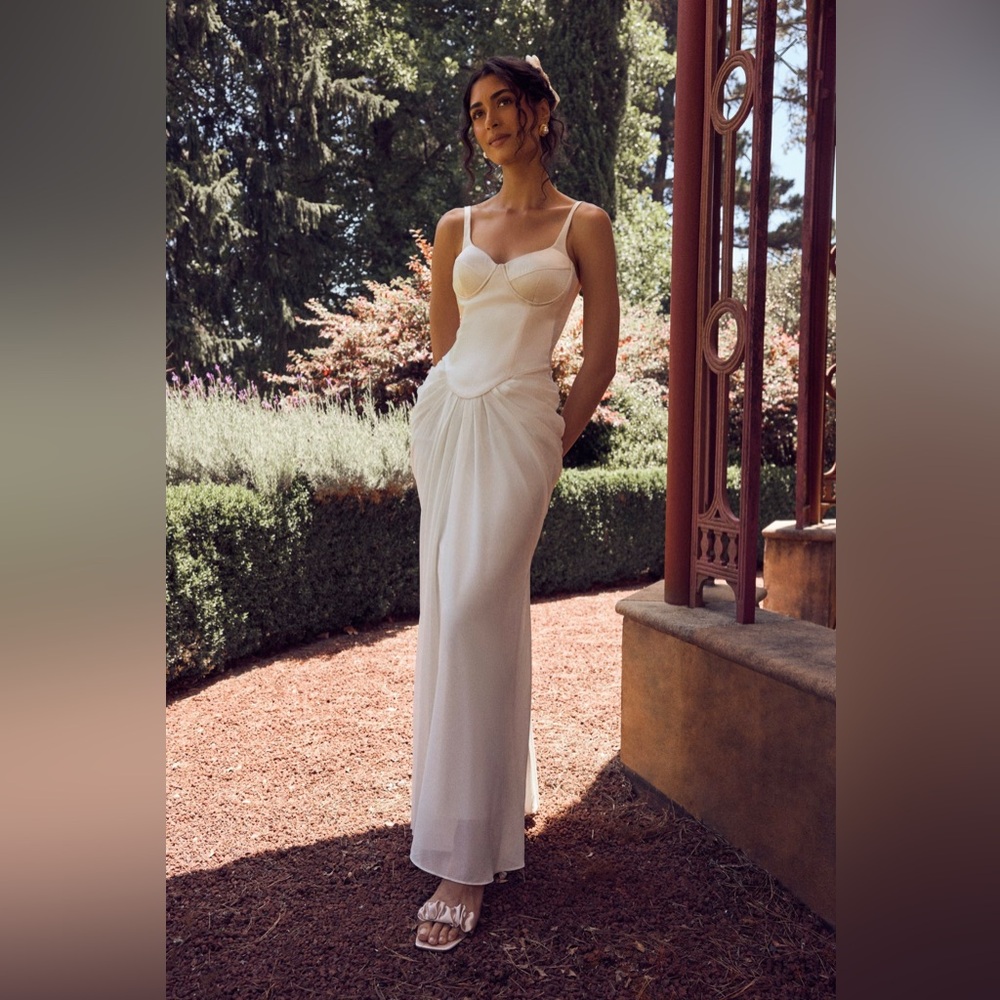 Leila Satin Corset Maxi Dress - Ivory